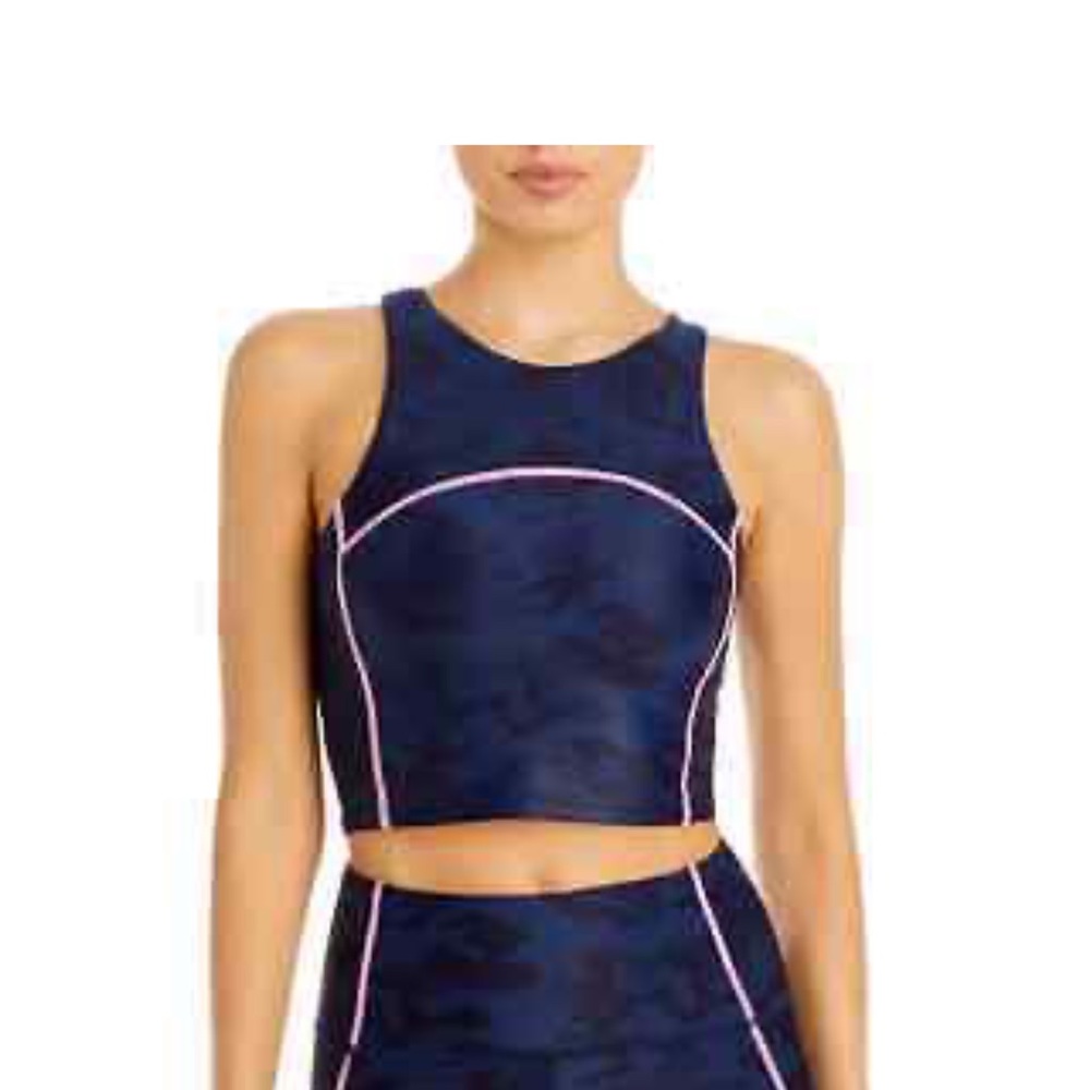 NWT AQUA  athletic women’s navy camo print long sleeve crop top and sports bra